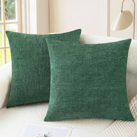 CaliTime Gemütliche Kissenbezüge für Couch, Sofa, Heimdekoration, einfarbig, weiches Chenille, 40 x 40 cm, Dunkelgrün, 2 Stück