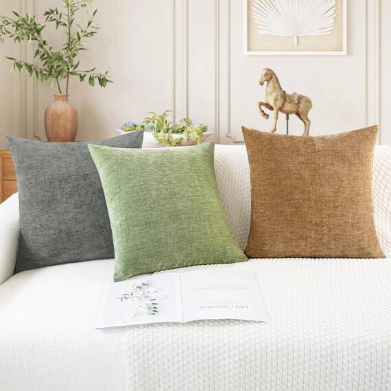 CaliTime Kissenbezüge Kissenhülle 2 Stück Cozy Kissenbezüge für Couch Sofa Heimdekoration Solide Gefärbt Weich Chenille 55cm x 55cm Mittelgrau