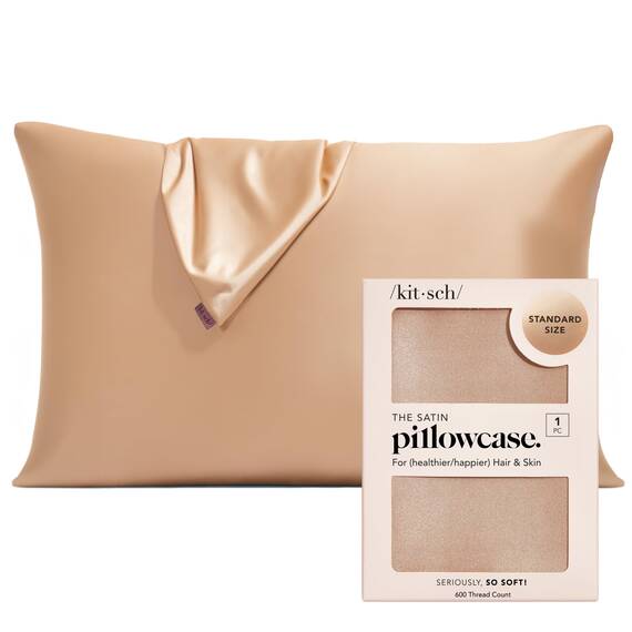 Kitsch x 19x26 Kissenbezug aus Satin mit Reißverschluss für Haar und Haut, weicher als Seide, kühlend, maschinenwaschbar, knitterfrei, glatt, Queensize-Größe, 48 x 66 cm, Champagner