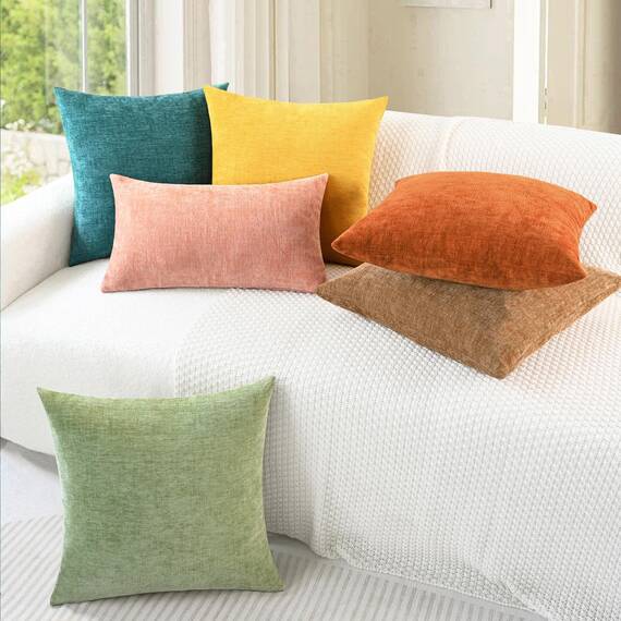 CaliTime Gemütliche Kissenbezüge für Couch, Sofa, Heimdekoration, einfarbig, weiches Chenille, 50 x 50 cm, Blaugrün, 2 Stück