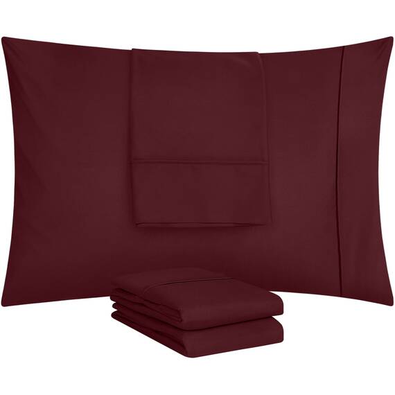 Utopia Bedding King-Kissenbezüge – 4er-Pack – Hotelverschluss – weicher, gebürsteter Mikrofaserstoff – schrumpf- und farbecht, Kissenbezüge, Kingsize, 20 X 40 Inches (Burgunderrot)