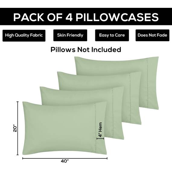 Utopia Bedding King-Kissenbezüge – 4er-Pack – Hotelverschluss – weicher, gebürsteter Mikrofaserstoff – schrumpf- und farbecht, Kissenbezüge, Kingsize, 20 X 40 Inches (Salbeigrün)