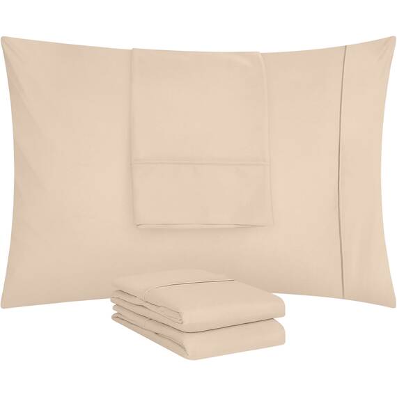 Utopia Bedding King-Size-Kissenbezüge – 4er-Pack – Hotelverschluss – weicher, gebürsteter Mikrofaserstoff – schrumpf- und farbecht, Kissenbezüge, Kingsize, 20 X 40 Inches (Beige)
