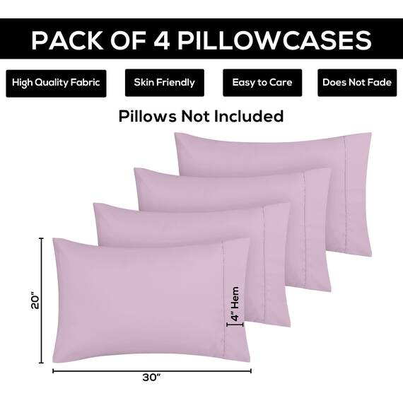 Utopia Bedding Queen-Kissenbezüge – 4er-Pack – Hotelverschluss – weicher, gebürsteter Mikrofaserstoff – schrumpf- und farbecht, Kissenbezüge, Queen-Size, 20 X 30 Inches (Lavendel)
