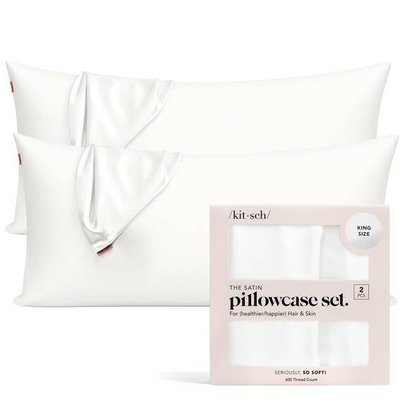 Kitsch Kissenbezug aus 100% Satin mit Reißverschluss, weicher als Seidenkissenbezug für Haar und Haut, kühlender Kissenbezug, Satin-Kissenbezug (King (2er-Pack), Elfenbein)