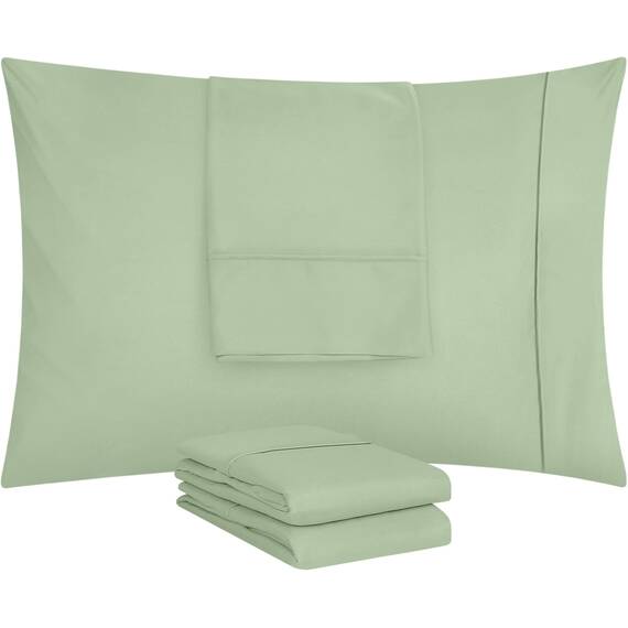 Utopia Bedding King-Kissenbezüge – 4er-Pack – Hotelverschluss – weicher, gebürsteter Mikrofaserstoff – schrumpf- und farbecht, Kissenbezüge, Kingsize, 20 X 40 Inches (Salbeigrün)