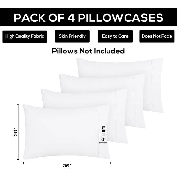 Utopia Bedding King Standard-Kissenbezüge – 4er-Pack – Hotelverschluss – weicher, gebürsteter Mikrofaserstoff – schrumpf- und farbecht, Kissenbezüge 20 X 36 Inches (King Std, weiß)