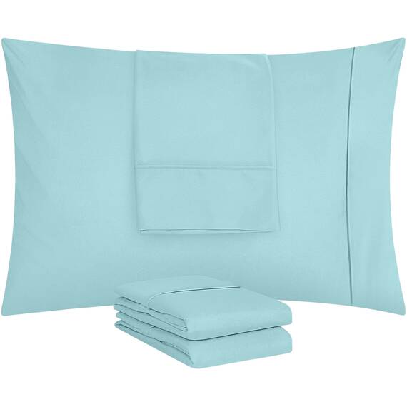 Utopia Bedding Queen-Kissenbezüge – 4er-Pack – Hotelverschluss – weicher, gebürsteter Mikrofaserstoff – schrumpf- und farbecht, Kissenbezüge, Queen-Size-Größe 20 X 30 Inches (Spa-Blau)