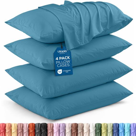 Utopia Bedding Queen-Kissenbezüge – 4er-Pack – Hotelverschluss – weicher, gebürsteter Mikrofaserstoff – schrumpf- und farbecht, Kissenbezüge, Queen-Size, 20 X 30 Inches (Jeansblau)