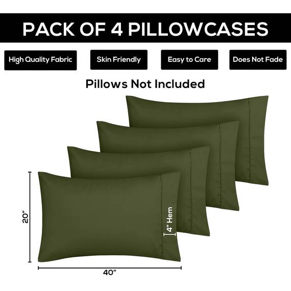 Utopia Bedding Queen-Kissenbezüge – 4er-Pack – Hotelverschluss – weicher, gebürsteter Mikrofaserstoff – schrumpf- und farbecht, Kissenbezüge, Queen-Size, 20 X 30 Inches (Oliv)