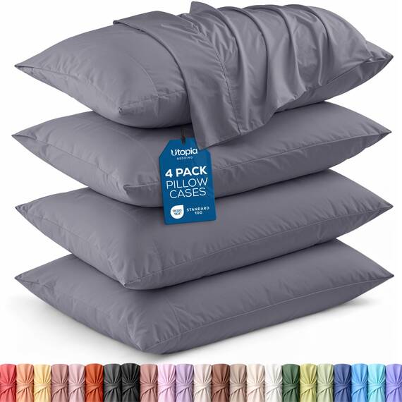 Utopia Bedding Standard-Kissenbezüge – 4er-Pack – Hotelverschluss – weicher, gebürsteter Mikrofaserstoff – schrumpf- und farbecht – Kissenbezüge Standardgröße 20 X 26 Inches (grau)