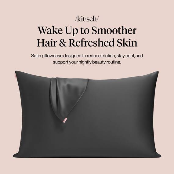 Kitsch Kissenbezug aus 100% Satin mit Reißverschluss, weicher als Seidenkissenbezug für Haar und Haut, kühlender Kissenbezug, Satin-Kissenbezug (Standard/Queen (2er-Pack), Anthrazit)