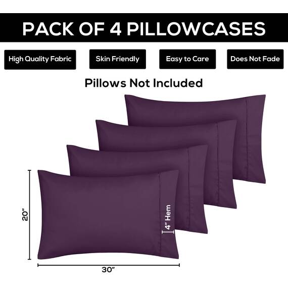 Utopia Bedding King-Size-Kissenbezüge – 4er-Pack – Hotelverschluss – weicher, gebürsteter Mikrofaserstoff – schrumpf- und farbecht, Kissenbezüge, Kingsize, 20 X 40 Inches (lila)