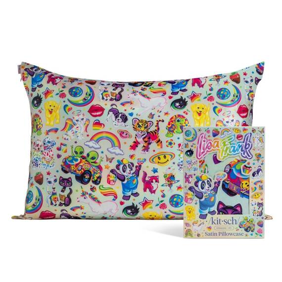 Kitsch Lisa Frank Satin-Kissenbezüge mit Reißverschluss für Haar und Haut, weicher als Seidenkissenbezüge, faltenfrei, glatt und kühlend, Satin-Kissenbezüge, Queen-Size-Größe 48 x 66 cm - The
