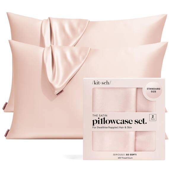 Kitsch Kissenbezug aus 100% Satin mit Reißverschluss, weicher als Seidenkissenbezug für Haar und Haut, kühlender Kissenbezug, Satin-Kissenbezug (Standard/Queen (2er-Pack), Blush)