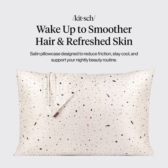 Kitsch Satin-Kissenbezug für Haar & Haut, weicher als Seide, kühlend, mit Reißverschluss, maschinenwaschbar, knitterfrei, Standardgröße 19"x26" (Aura & Weißes Terrazzo, 1 Stück).