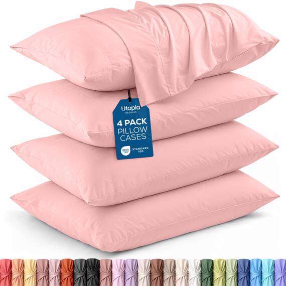 Utopia Bedding Queen-Kissenbezüge – 4er-Pack – Hotelverschluss – weicher, gebürsteter Mikrofaserstoff – schrumpf- und farbecht, Kissenbezüge, Queen-Size, 20 X 30 Inches (Rosa)