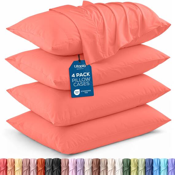 Utopia Bedding Queen-Kissenbezüge – 4er-Pack – Hotelverschluss – weicher, gebürsteter Mikrofaserstoff – schrumpf- und farbecht, Kissenbezüge, Queen-Size, 20 X 30 Inches (Koralle)