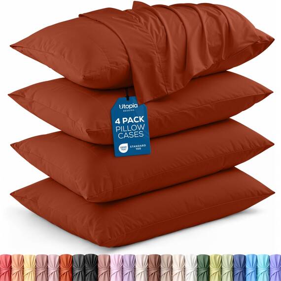 Utopia Bedding Queen-Kissenbezüge – 4er-Pack – Hotelverschluss – weicher, gebürsteter Mikrofaserstoff – schrumpf- und farbecht, Kissenbezüge, Queen-Size, 20 X 30 Inches (Orange)