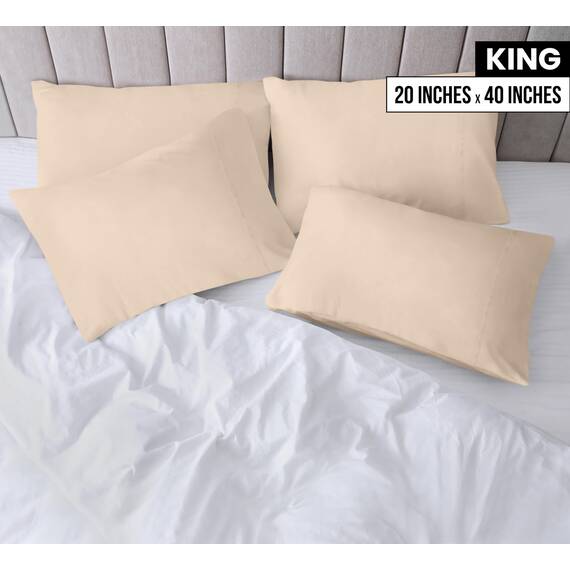 Utopia Bedding King-Size-Kissenbezüge – 4er-Pack – Hotelverschluss – weicher, gebürsteter Mikrofaserstoff – schrumpf- und farbecht, Kissenbezüge, Kingsize, 20 X 40 Inches (Beige)