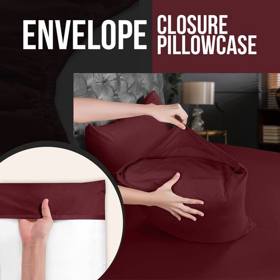 Utopia Bedding King-Kissenbezüge – 4er-Pack – Hotelverschluss – weicher, gebürsteter Mikrofaserstoff – schrumpf- und farbecht, Kissenbezüge, Kingsize, 20 X 40 Inches (Burgunderrot)