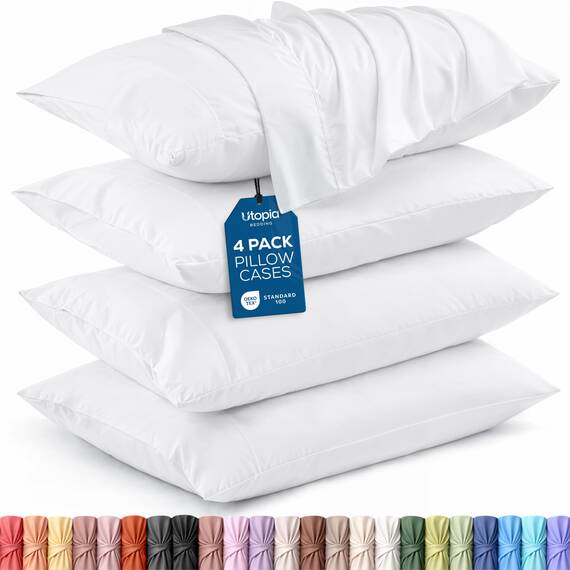 Utopia Bedding King-Kissenbezüge – 4er-Pack – Hotelverschluss – weicher, gebürsteter Mikrofaserstoff – schrumpf- und farbecht, Kissenbezüge, Kingsize, 20 X 40 Inches (weiß)