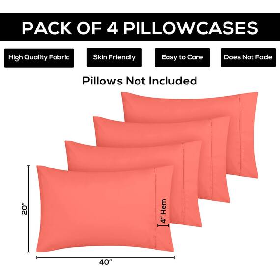 Utopia Bedding King-Size-Kissenbezüge – 4er-Pack – Hotelverschluss – weicher, gebürsteter Mikrofaserstoff – schrumpf- und farbecht, Kissenbezüge, Kingsize, 20 X 40 Inches (Koralle)