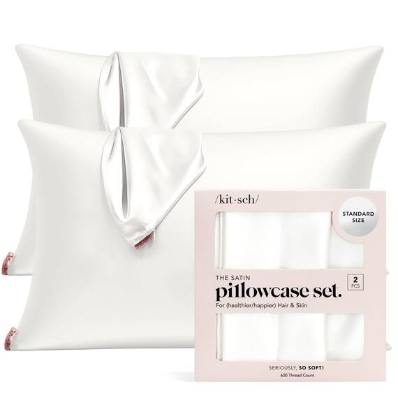 Kitsch Kissenbezug aus 100% Satin mit Reißverschluss, weicher als Seidenkissenbezug für Haar und Haut, kühlender Kissenbezug, Satin-Kissenbezug (Standard/Queen (2er-Pack), Elfenbein)