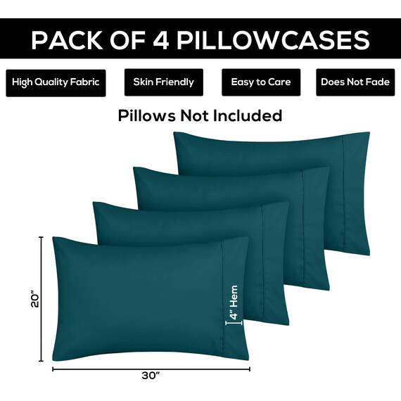 Utopia Bedding Queen-Kissenbezüge – 4er-Pack – Hotelverschluss – weicher, gebürsteter Mikrofaserstoff – schrumpf- und farbecht, Kissenbezüge, Queen-Size, 20 X 30 Inches (Blaugrün)