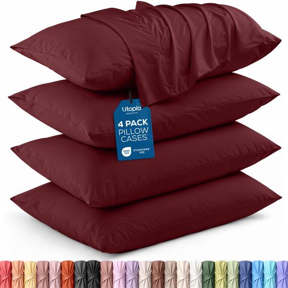 Utopia Bedding King-Kissenbezüge – 4er-Pack – Hotelverschluss – weicher, gebürsteter Mikrofaserstoff – schrumpf- und farbecht, Kissenbezüge, Kingsize, 20 X 40 Inches (Burgunderrot)