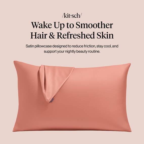 Kitsch Satin-Kissenbezug für Haar und Haut, weicher als Seidenkissenbezug für Haar und Haut, kühlende Kissenbezüge mit Reißverschluss, Satin-Kissenbezug, Standard-Königin, Terrakotta, 1 Stück