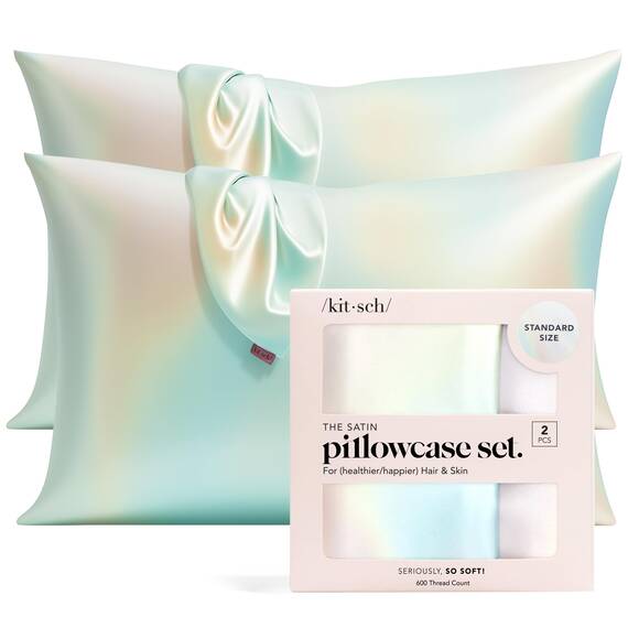 Kitsch Kissenbezug aus 100% Satin mit Reißverschluss, weicher als Seidenkissenbezug für Haar und Haut, kühlender Kissenbezug, Satin-Kissenbezug (Standard/Queen (2er-Pack), Aura)