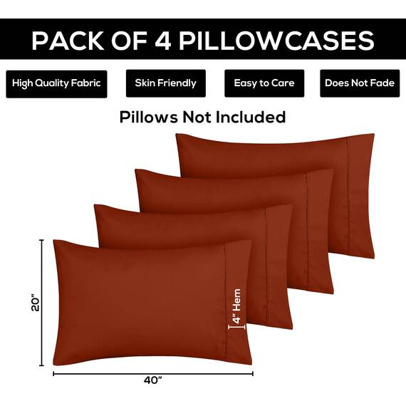 Utopia Bedding Queen-Kissenbezüge – 4er-Pack – Hotelverschluss – weicher, gebürsteter Mikrofaserstoff – schrumpf- und farbecht, Kissenbezüge, Queen-Size, 20 X 30 Inches (Orange)
