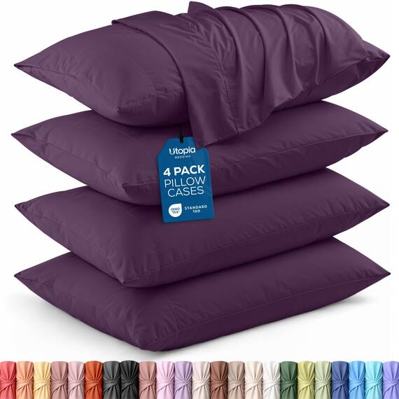 Utopia Bedding King-Size-Kissenbezüge – 4er-Pack – Hotelverschluss – weicher, gebürsteter Mikrofaserstoff – schrumpf- und farbecht, Kissenbezüge, Kingsize, 20 X 40 Inches (lila)