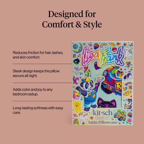 Kitsch Lisa Frank Satin-Kissenbezüge mit Reißverschluss für Haar und Haut, weicher als Seidenkissenbezüge, faltenfrei, glatt und kühlend, Satin-Kissenbezüge, Queen-Size-Größe 48 x 66 cm - The