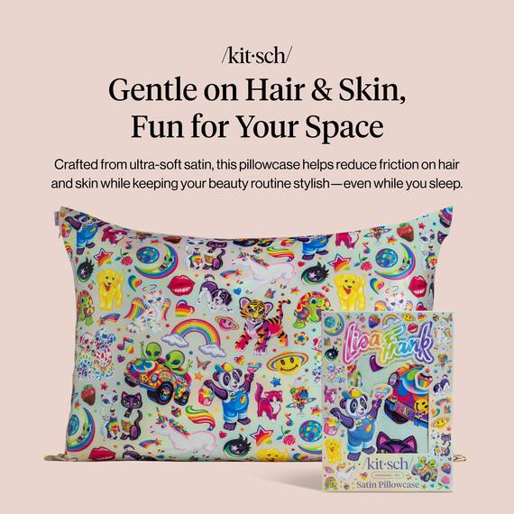 Kitsch Lisa Frank Satin-Kissenbezüge mit Reißverschluss für Haar und Haut, weicher als Seidenkissenbezüge, faltenfrei, glatt und kühlend, Satin-Kissenbezüge, Queen-Size-Größe 48 x 66 cm - The