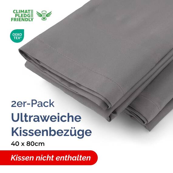 Kissenbezüge 40x80 cm Dunkelgrau im 2er-Pack - Weiche Kopfkissenbezüge aus Mikrofaser - Atmungsaktive, pflegeleichte und knitterfreie Kissenhüllen - Maschinenwaschbar mit Hotelverschluss - Oeko-TEX