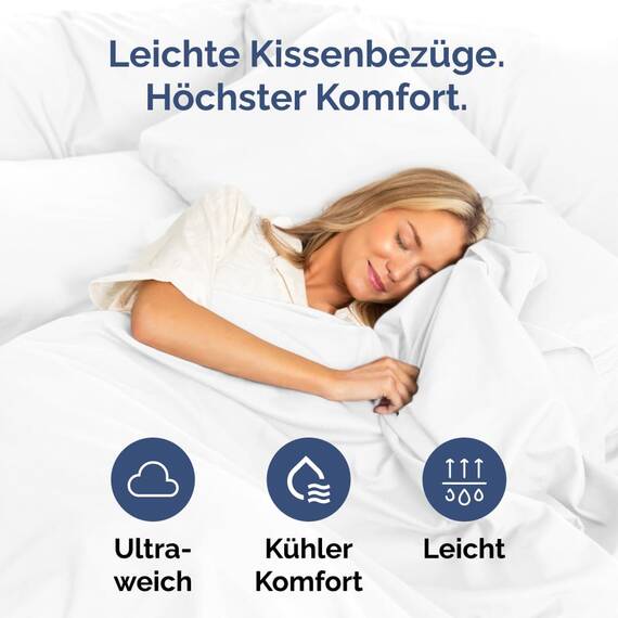 Kissenbezüge 40x80 cm Weiß im 2er-Pack - Weiche Kopfkissenbezüge aus Mikrofaser - Atmungsaktive, pflegeleichte und knitterfreie Kissenhüllen - Maschinenwaschbar mit Hotelverschluss - Oeko-TEX