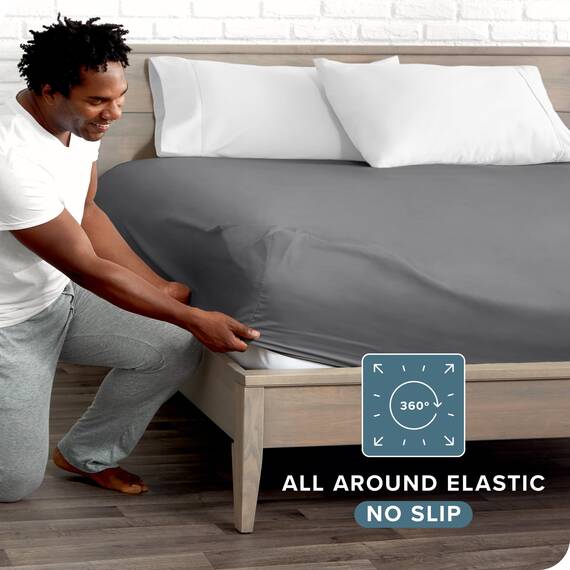 Bare Home Spannbettlaken für Einzelbett, Premium-Mikrofaser, ultraweiches 1800 Mikrofaser, knitterfrei, tiefe Tasche, 38 cm tief, Einzelbett-Spannbetttuch (Einzelbett, Grau)
