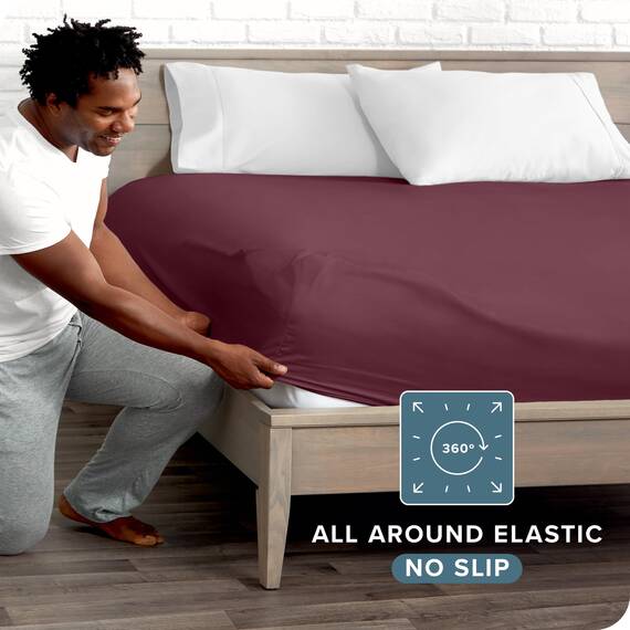 Bare Home Spannbettlaken für Doppelbett – Premium 1800 ultraweiche Mikrofaser – ultraweich, knitterfrei – tiefe Tasche – 35 cm tief – Doppelbett-Spannbetttuch (Doppelbett, Burgunderrot)