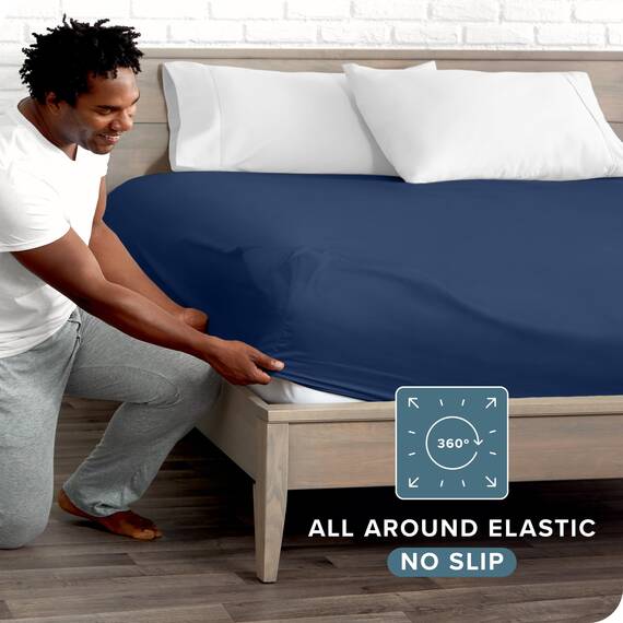 Bare Home Spannbettlaken für kleines Doppelbett – Premium 1800 ultraweiche Mikrofaser – ultraweich – Tiefe Tasche – 35 cm tief – kleines Doppelbett-Spannbetttuch (kleines Doppelbett, dunkelblau)