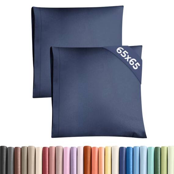Kissenbezüge 65x65 cm Marineblau im 2er-Pack - Weiche Kopfkissenbezüge aus Mikrofaser - Atmungsaktive, pflegeleichte und knitterfreie Kissenhüllen - Maschinenwaschbar mit Hotelverschluss - Oeko-TEX