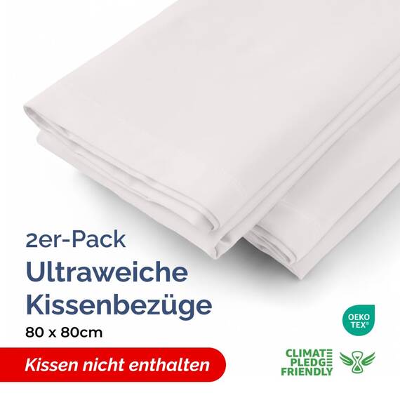 Kissenbezüge 80x80 cm Hellgrau im 2er-Pack - Weiche Kopfkissenbezüge aus Mikrofaser - Atmungsaktive, pflegeleichte und knitterfreie Kissenhüllen - Maschinenwaschbar mit Hotelverschluss - Oeko-TEX