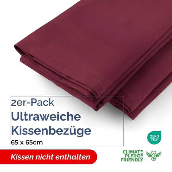 Kissenbezüge 65x65 cm Burgunderrot im 2er-Pack - Weiche Kopfkissenbezüge aus Mikrofaser - Atmungsaktive, pflegeleichte und knitterfreie Kissenhüllen - Maschinenwaschbar mit Hotelverschluss - Oeko-TEX