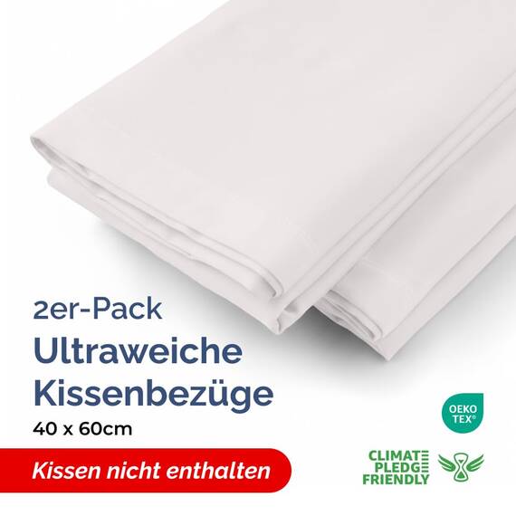 Kissenbezüge 40x60 cm Hellgrau im 2er-Pack - Weiche Kopfkissenbezüge aus Mikrofaser - Atmungsaktive, pflegeleichte und knitterfreie Kissenhüllen - Maschinenwaschbar mit Hotelverschluss - Oeko-TEX