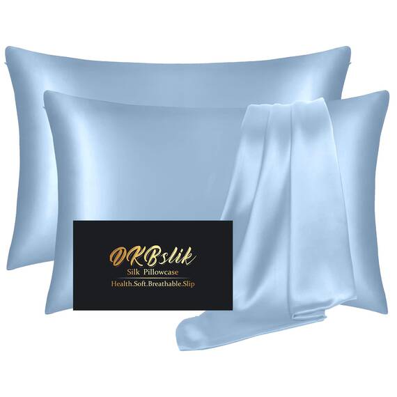 Seidenkissenbezug, 2er-Pack, natürliche Maulbeerseide, Anti-Akne-Seide-Kissenbezug für Haar und Haut, King-Size-Seidensatin-Kissenbezüge, Geschenke für Damen und Herren, Haze Blue