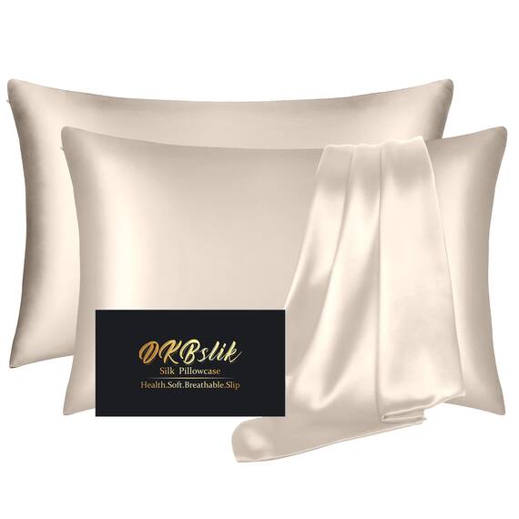 2er Set Seide Kissenbezug mit Reißverschluss Maulbeerseide Queen Size Anti-Akne Seide Kissenbezug für Haar und Haut Natürliche Seidensatin Kissenbezüge Geschenk für Damen Herren Beige