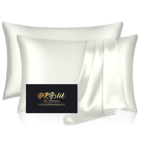 2er Set Seide Kissenbezug mit Reißverschluss Maulbeerseide Queen Size Anti-Akne Seide Kissenbezug für Haar und Haut Natürliche Seidensatin Kissenbezüge Geschenk für Damen Herren Elfenbein