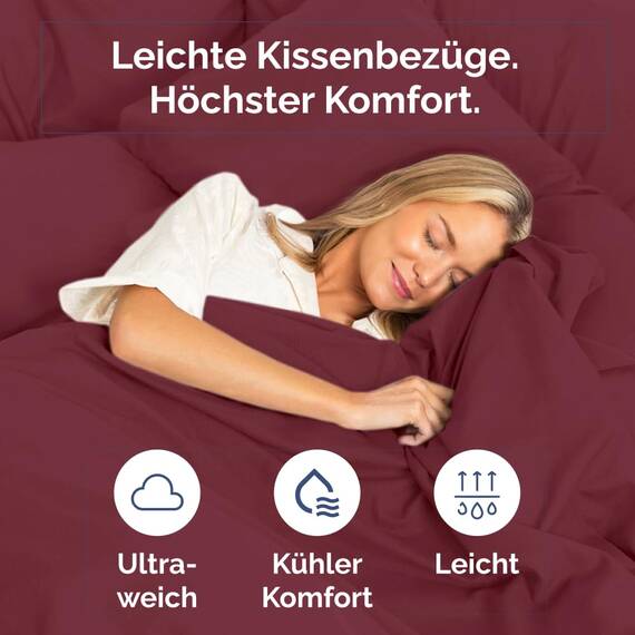 Kissenbezüge 65x65 cm Burgunderrot im 2er-Pack - Weiche Kopfkissenbezüge aus Mikrofaser - Atmungsaktive, pflegeleichte und knitterfreie Kissenhüllen - Maschinenwaschbar mit Hotelverschluss - Oeko-TEX