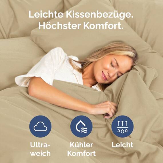 Kissenbezüge 65x65 cm Beige im 2er-Pack - Weiche Kopfkissenbezüge aus Mikrofaser - Atmungsaktive, pflegeleichte und knitterfreie Kissenhüllen - Maschinenwaschbar mit Hotelverschluss - Oeko-TEX